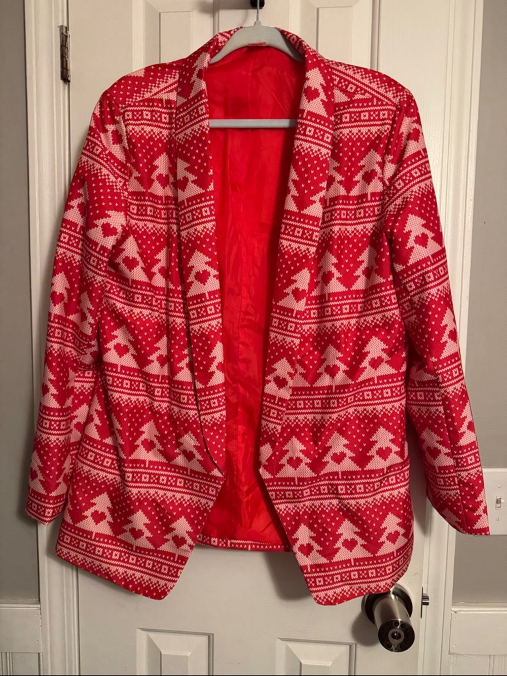 Holiday Time Red and White Patterned Women's Blazer